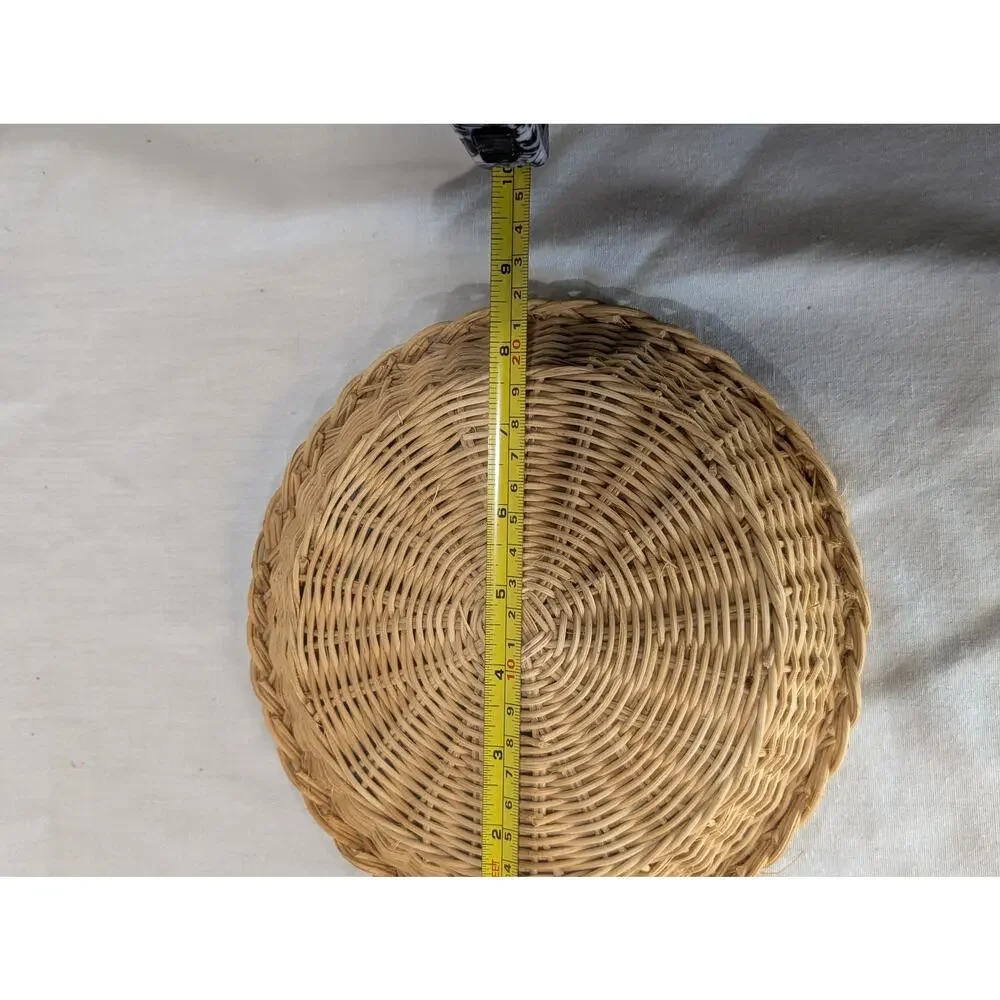 Vintage Round Woven Wicker Tray Shallow Basket Wall Decor Platter Accent